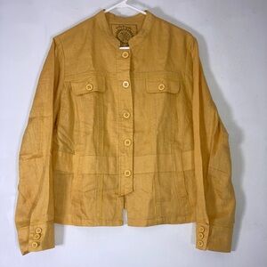 Coldwater Creek Linen Shirt Jacket Womens Mustard Button Up Canvas  Safari Sz 16